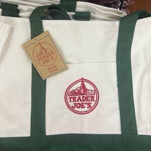 Trader Joe's Green and White Tote Bag